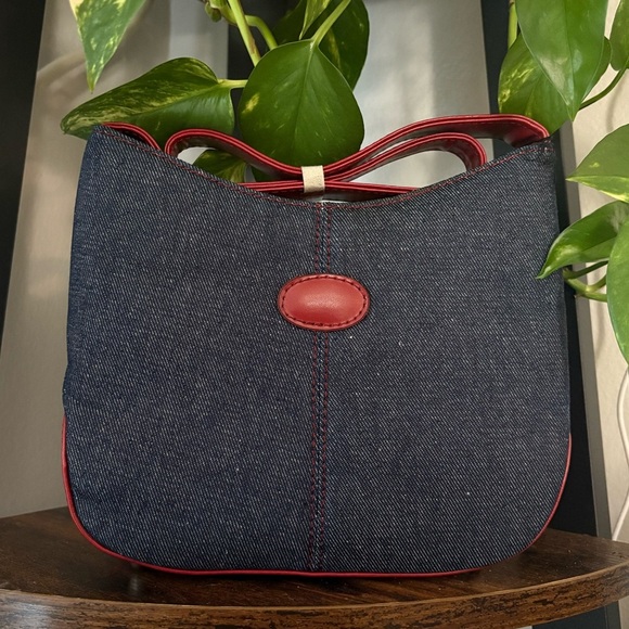 NWT Stylish Denim and Red Women's Bag - Picture 1 of 3